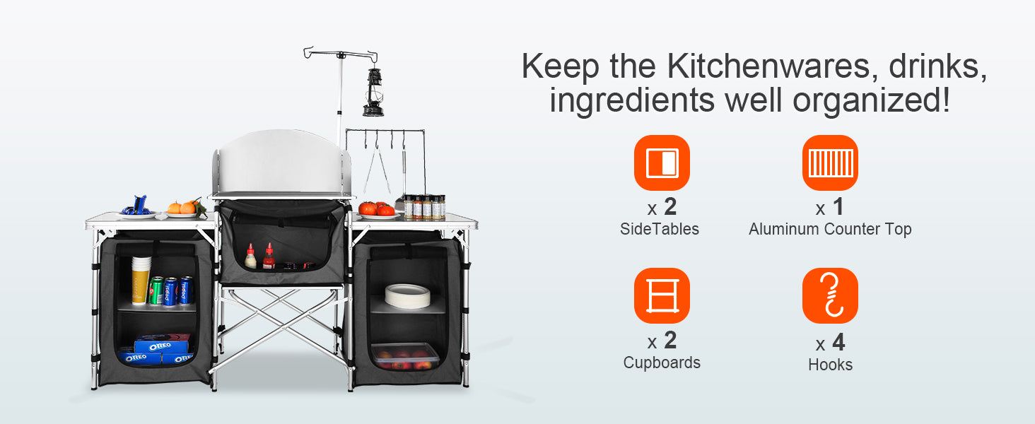 Outdoor Kitchen Table Foldable Cooking, Aluminum Alloy Frame