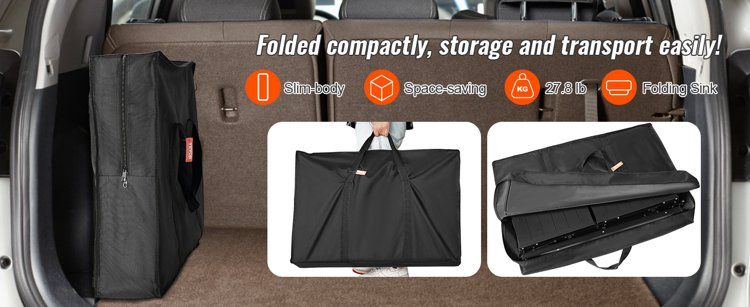 Camping Kitchen Table with Sink, Aluminum Folding Frame