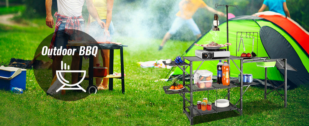 Camping Kitchen Table with Sink, Aluminum Folding Frame