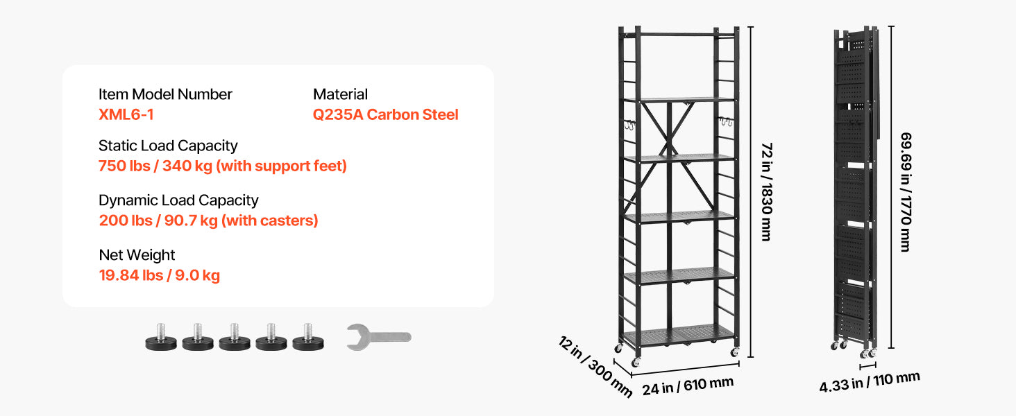 Portable Black Folding Metal Rack Shelving Unit
