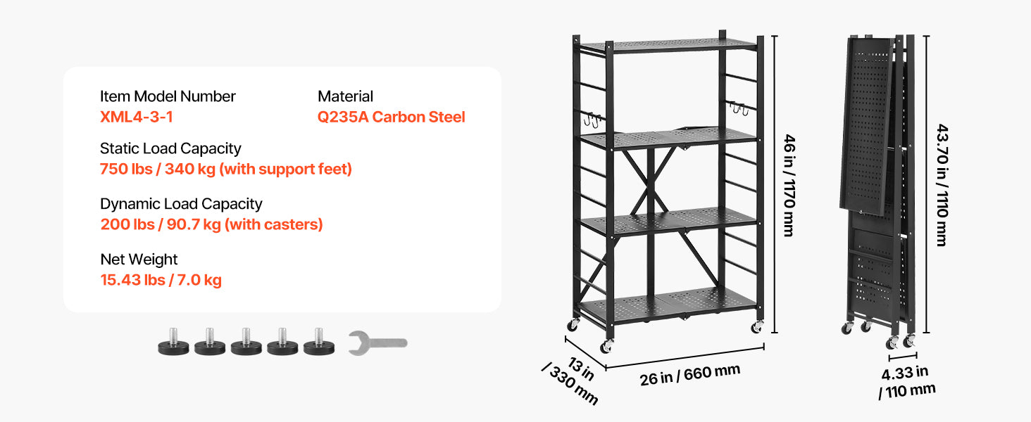 Portable Black Folding Metal Rack Shelving Unit