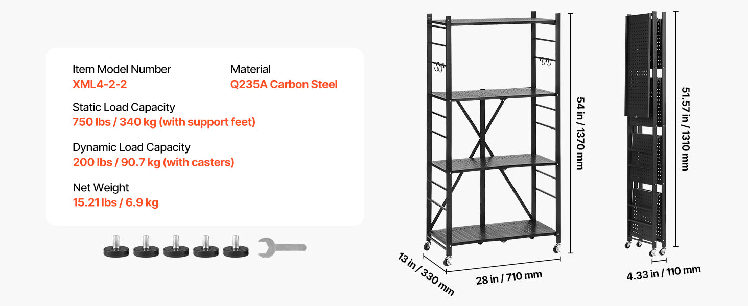 Portable Black Folding Metal Rack Shelving Unit