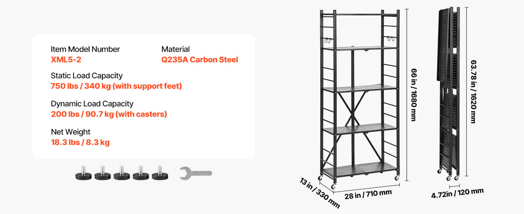 Portable Black Folding Metal Rack Shelving Unit