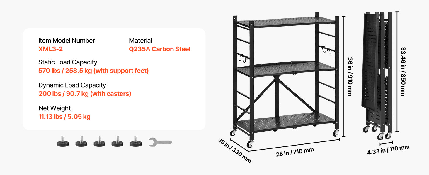 Portable Black Folding Metal Rack Shelving Unit