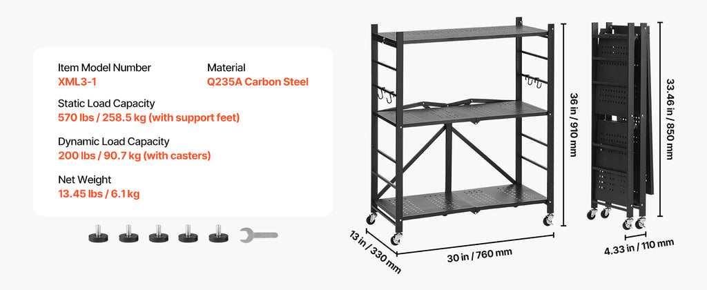 Portable Black Folding Metal Rack Shelving Unit