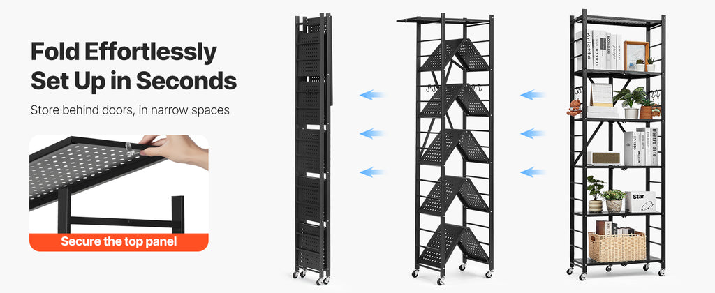 Portable Black Folding Metal Rack Shelving Unit