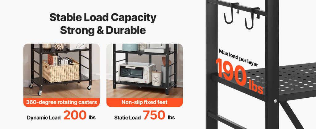 Portable Black Folding Metal Rack Shelving Unit