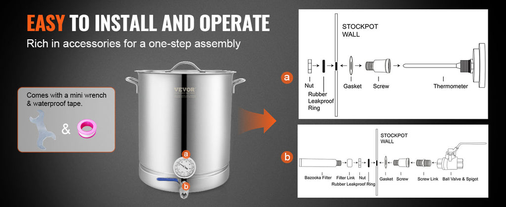 16 GALLON Brewing Pot, Beer Brew Kettle, Lid