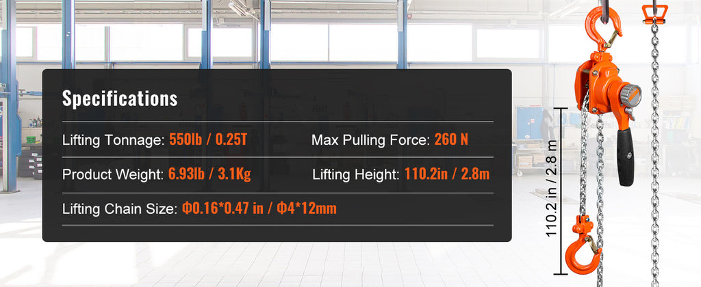 Manual Lever Chain Hoist 1/4 , 1/2 Ton Capacity