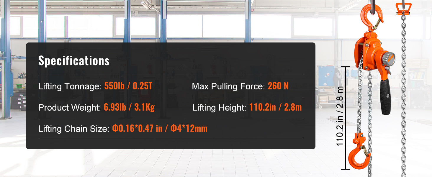 Manual Lever Chain Hoist 1/4 , 1/2 Ton Capacity