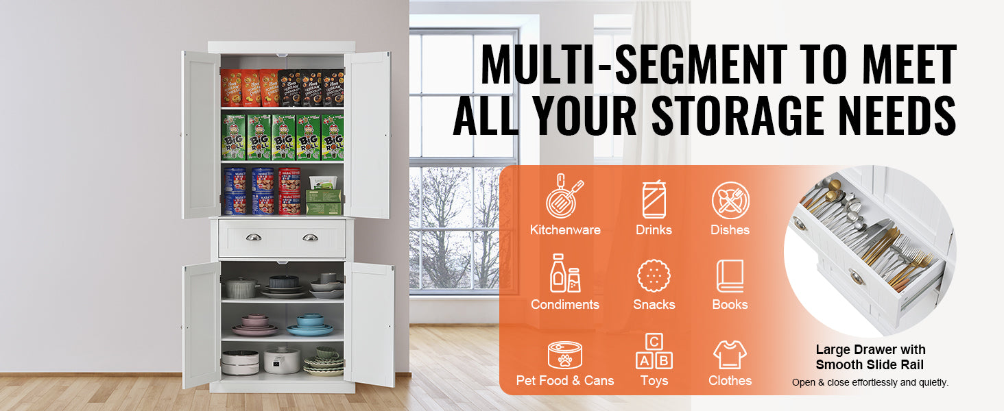 72" Freestanding Kitchen Pantry Storage Cabinet
