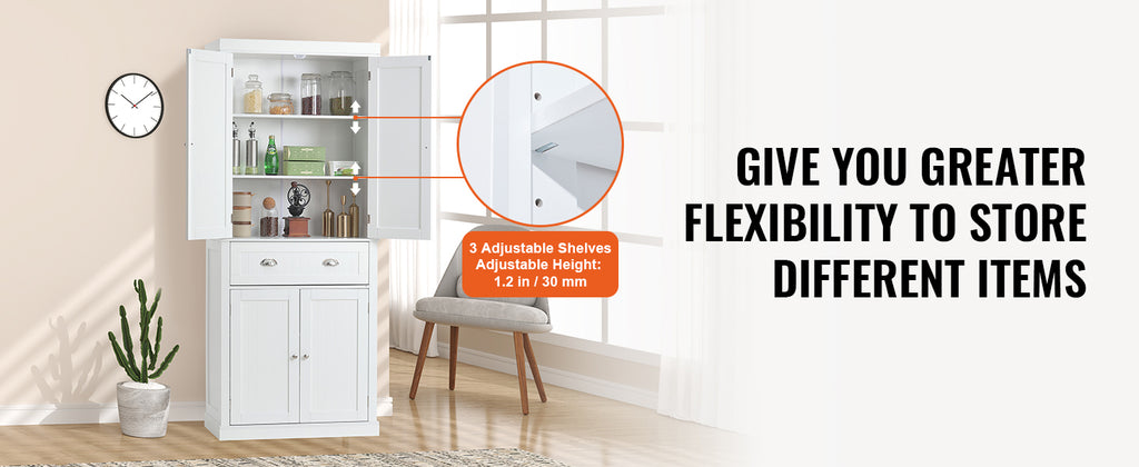 72" Freestanding Kitchen Pantry Storage Cabinet