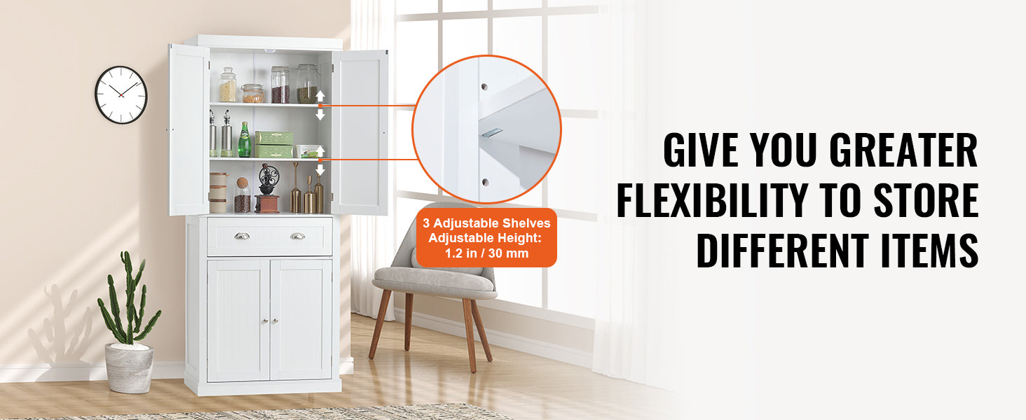 72" Freestanding Kitchen Pantry Storage Cabinet