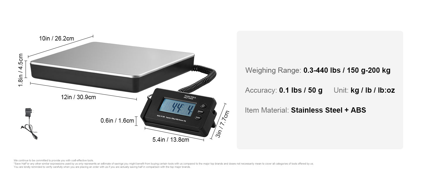 440lbs Digital Shipping Scale, Timer, Tare, LCD Screen