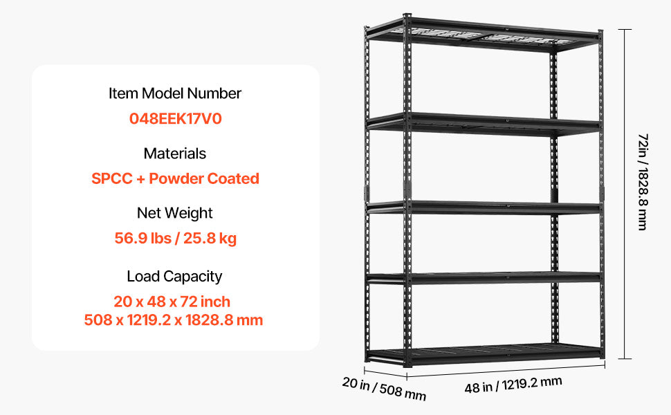 5 Tier Metal Storage Shelves Height Adjustable Shelving