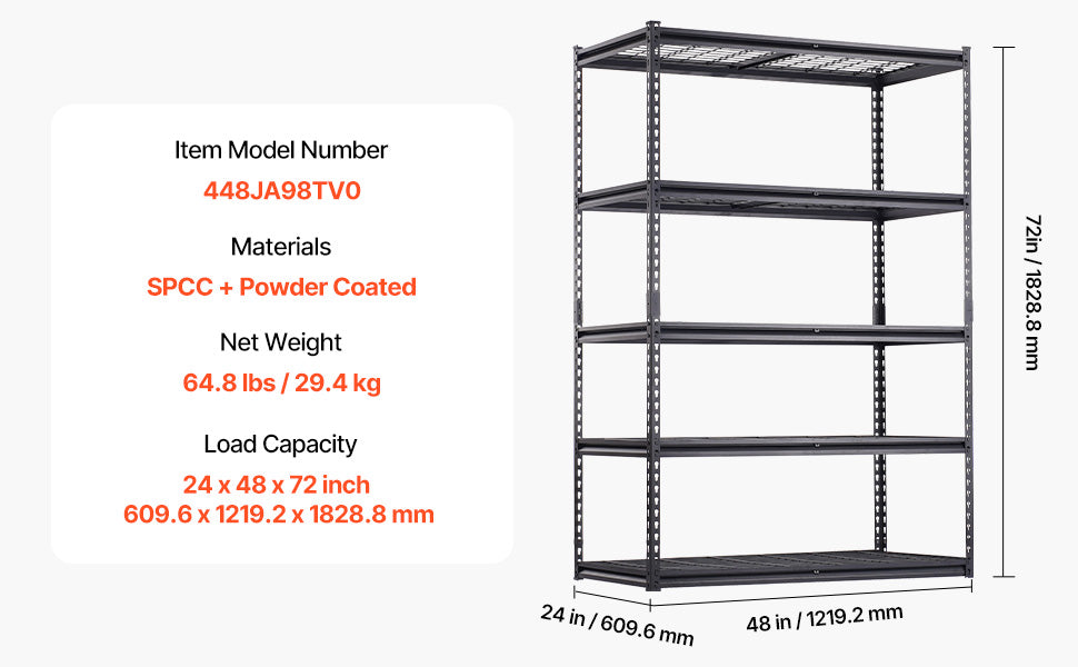 5 Tier Metal Storage Shelves Height Adjustable Shelving