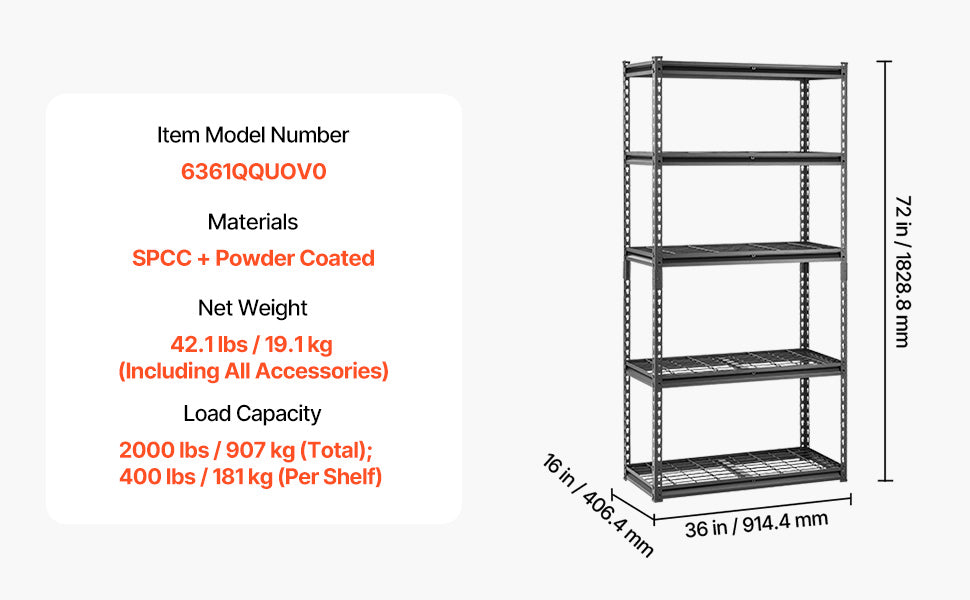 5 Tier Metal Storage Shelves Height Adjustable Shelving