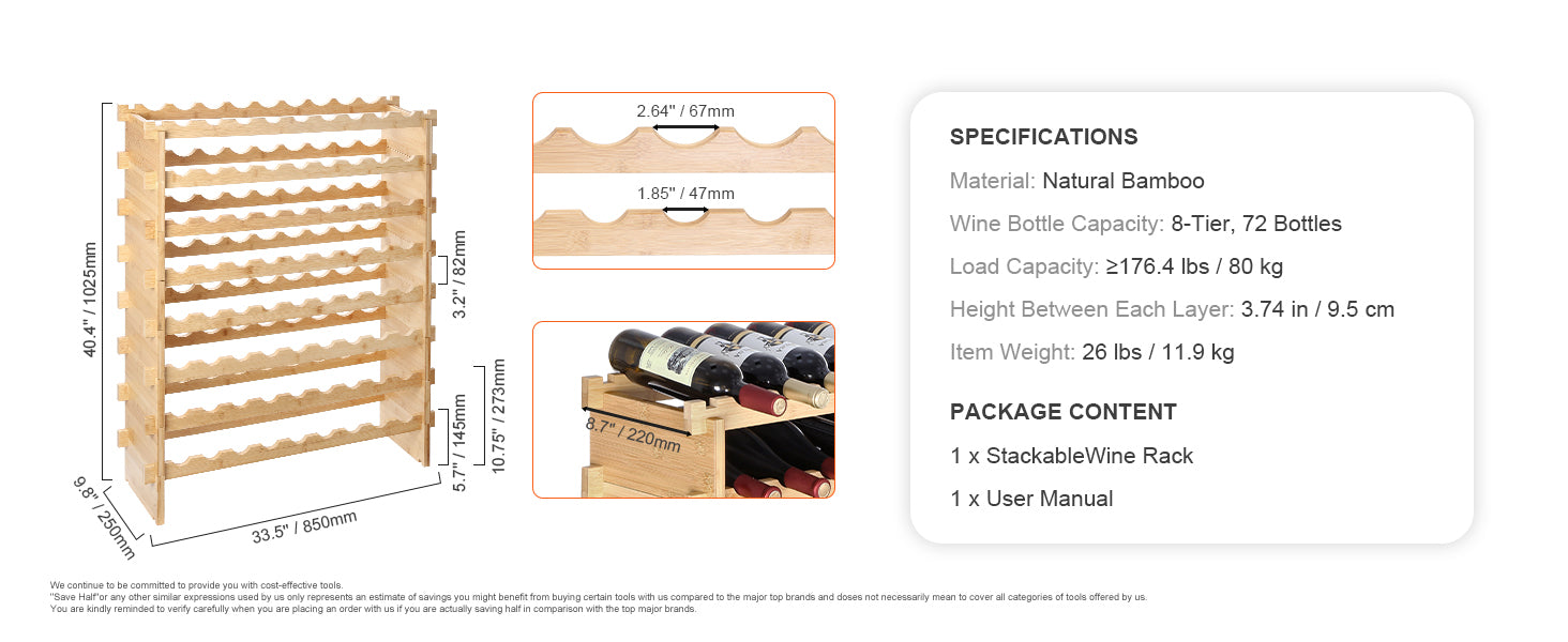 Free Standing Wine Storage Rack, Bamboo