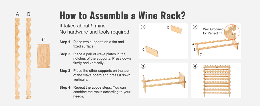 Free Standing Wine Storage Rack, Bamboo